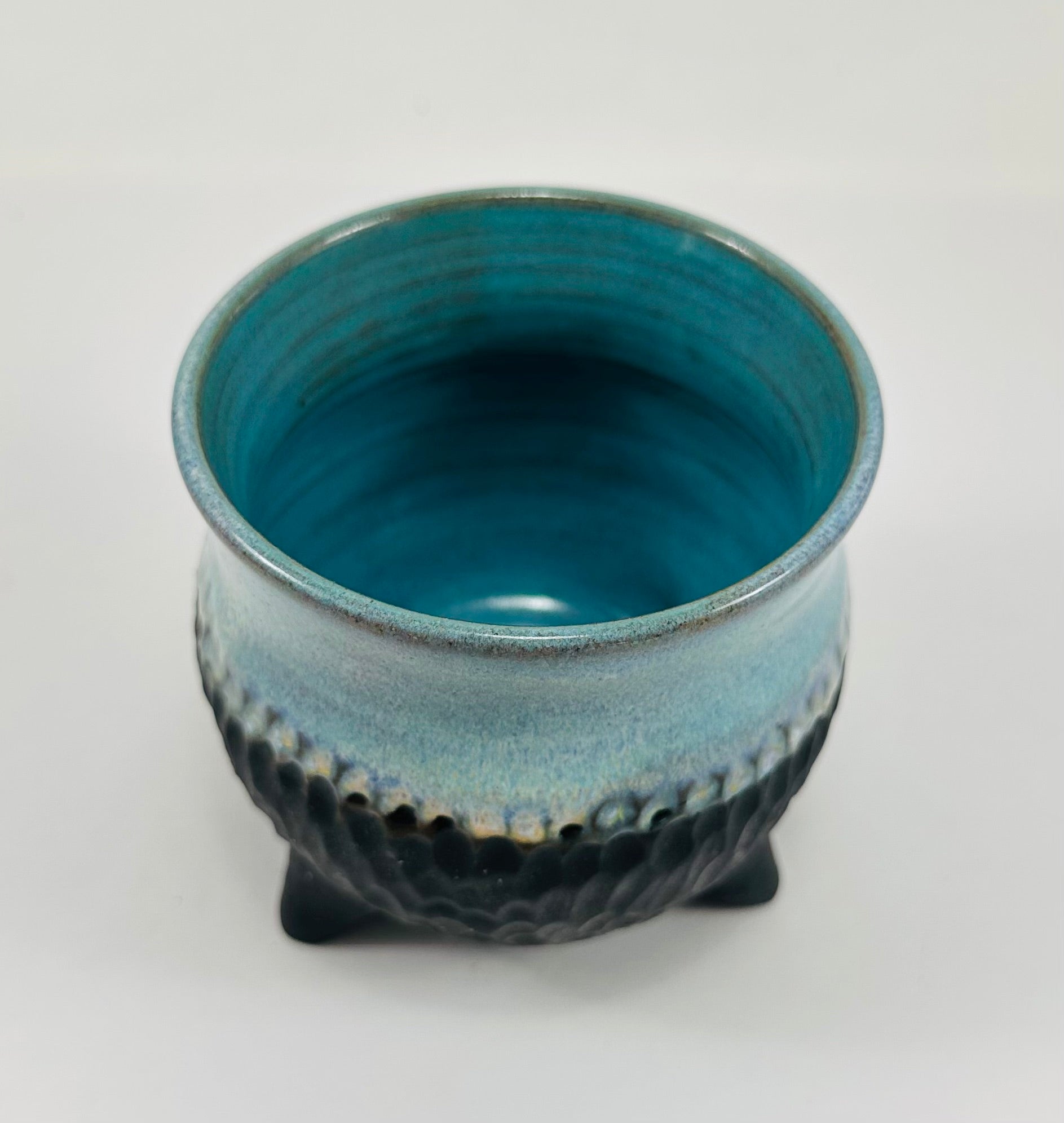 Handmade Cauldron in a beautiful blue and black glaze