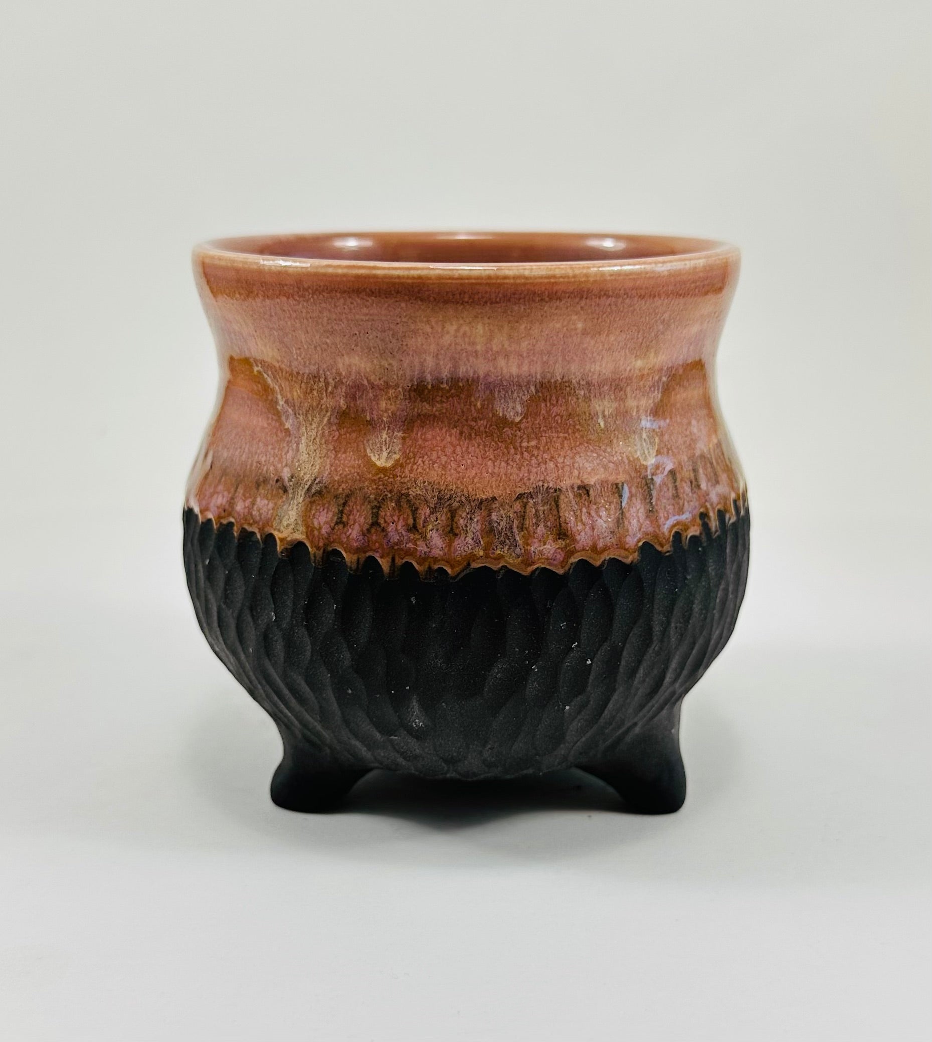 Handmade cauldron in a beautiful lavender and black glaze