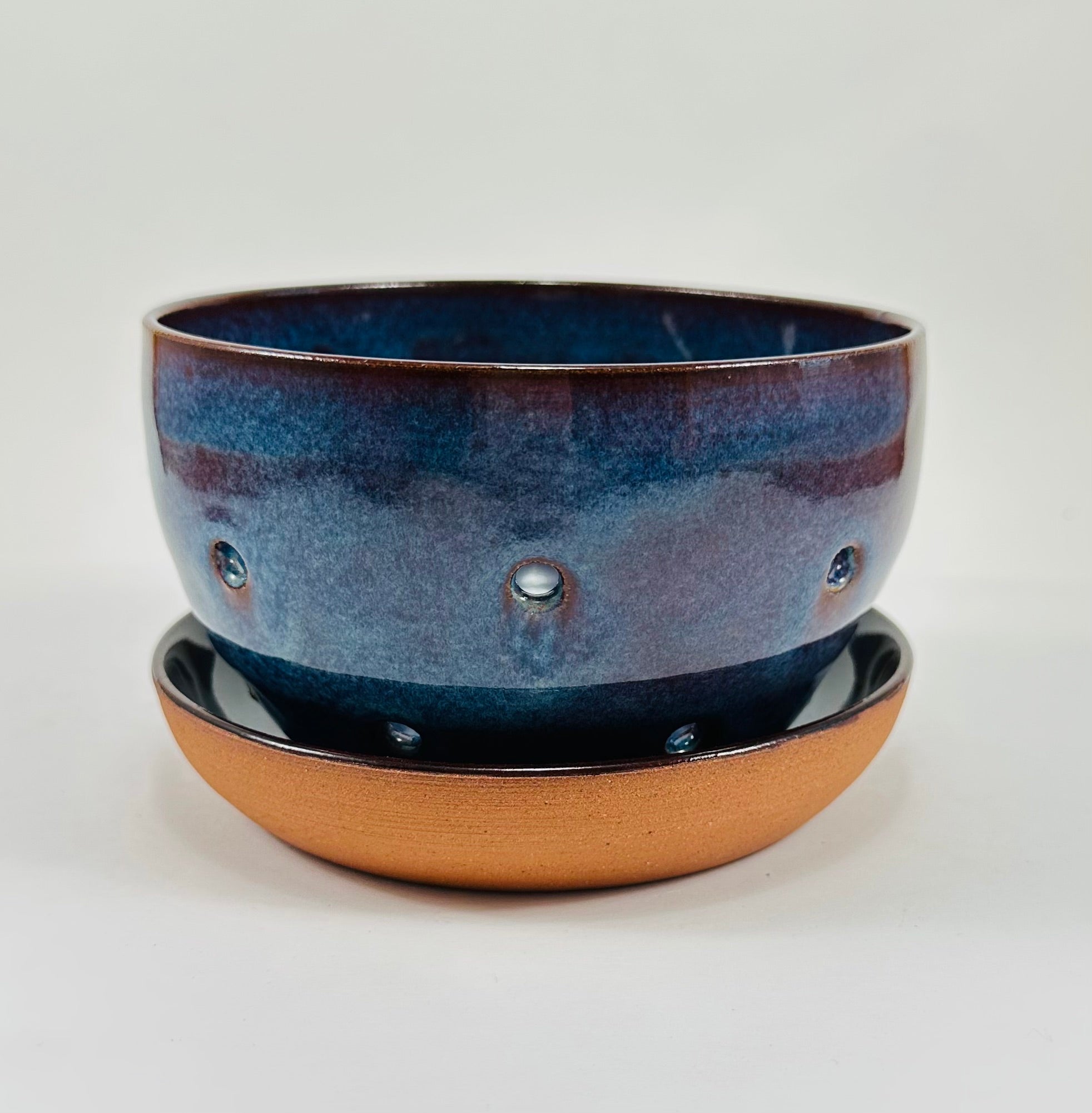 Handmade berry bowl in a beautiful blue glaze.