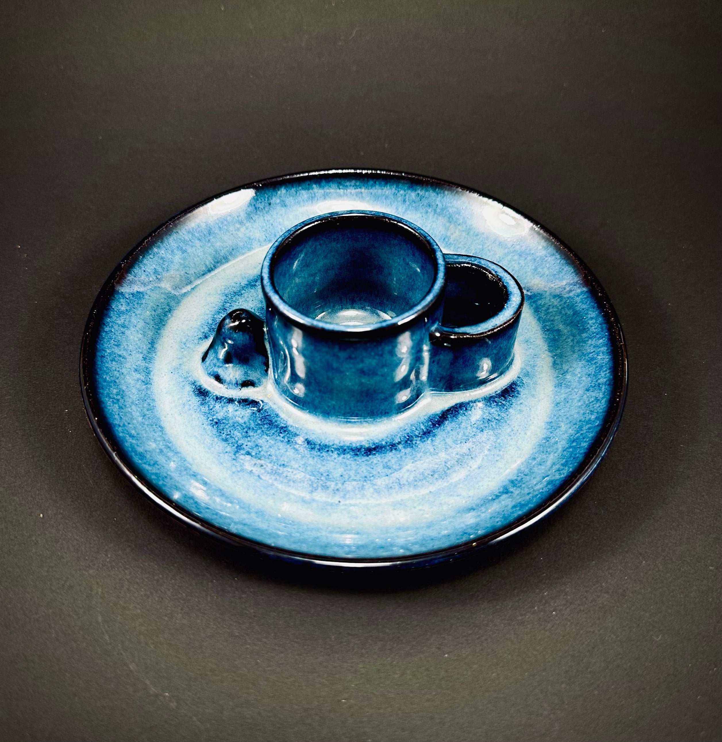 Handmade altar tray in a beautiful blue glaze.