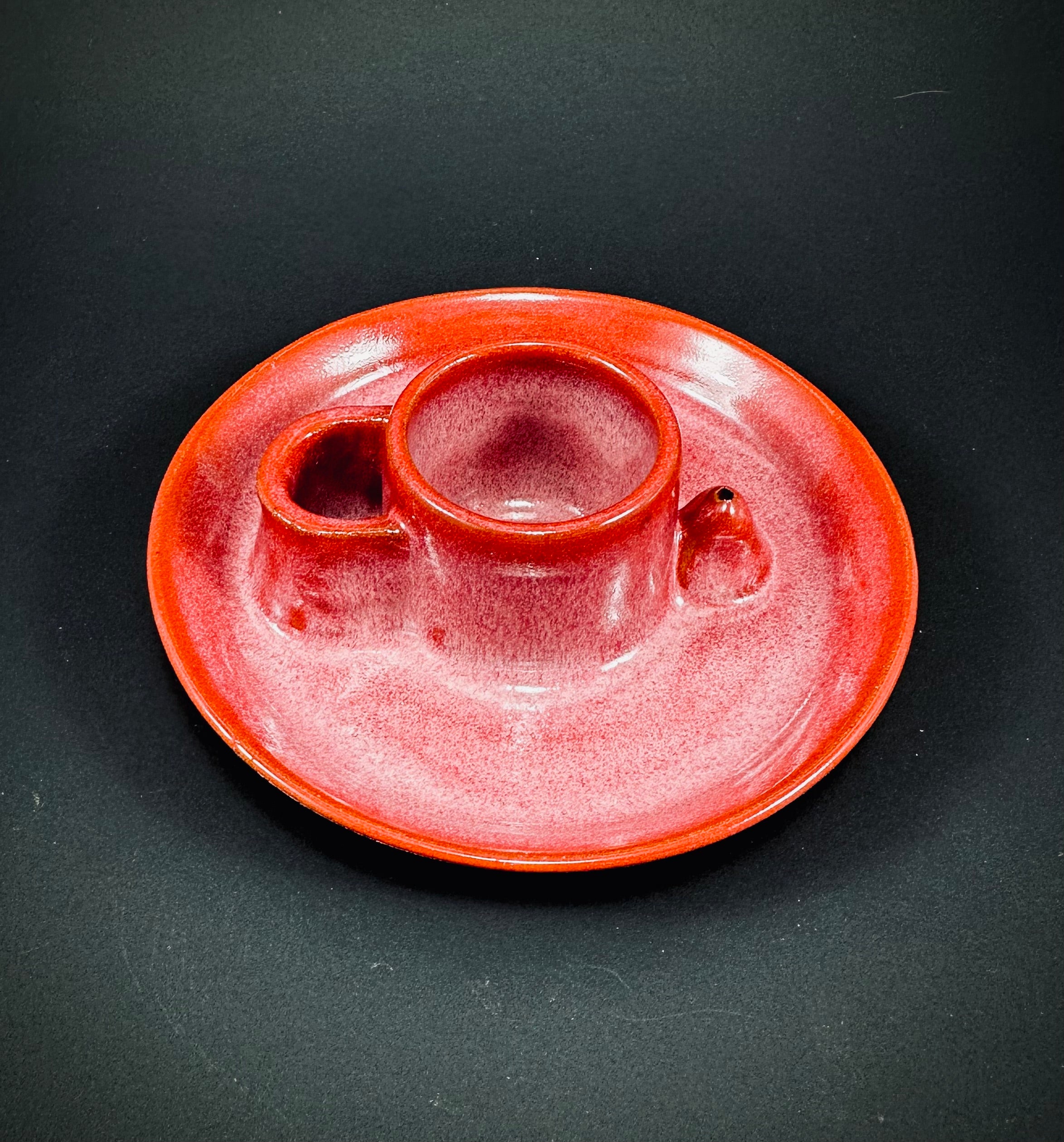 Handmade altar tray in a beautiful pink and red glaze.