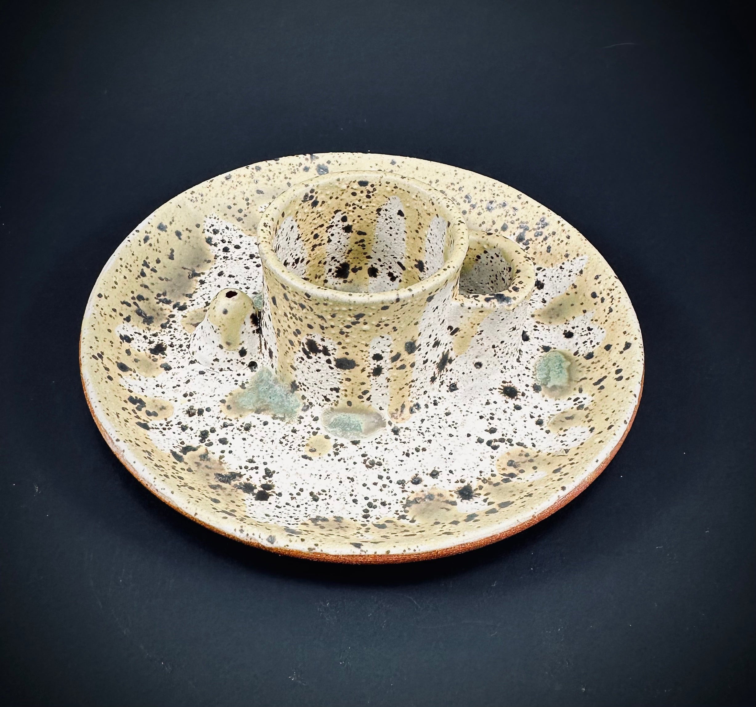 Handmade altar tray in a beautiful cream and brown glaze.