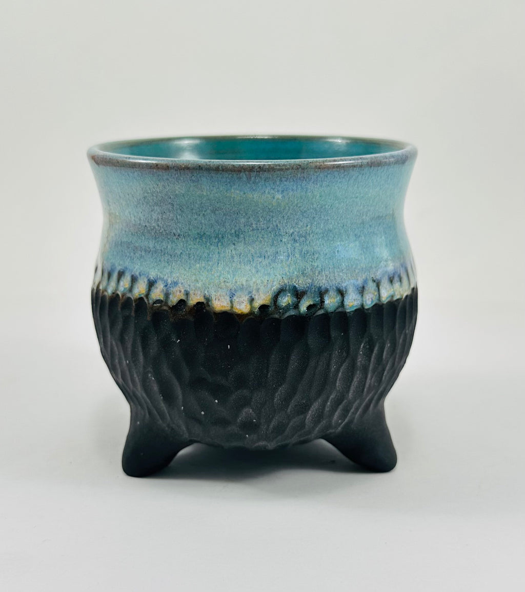 Handmade Cauldron in a beautiful blue and black glaze