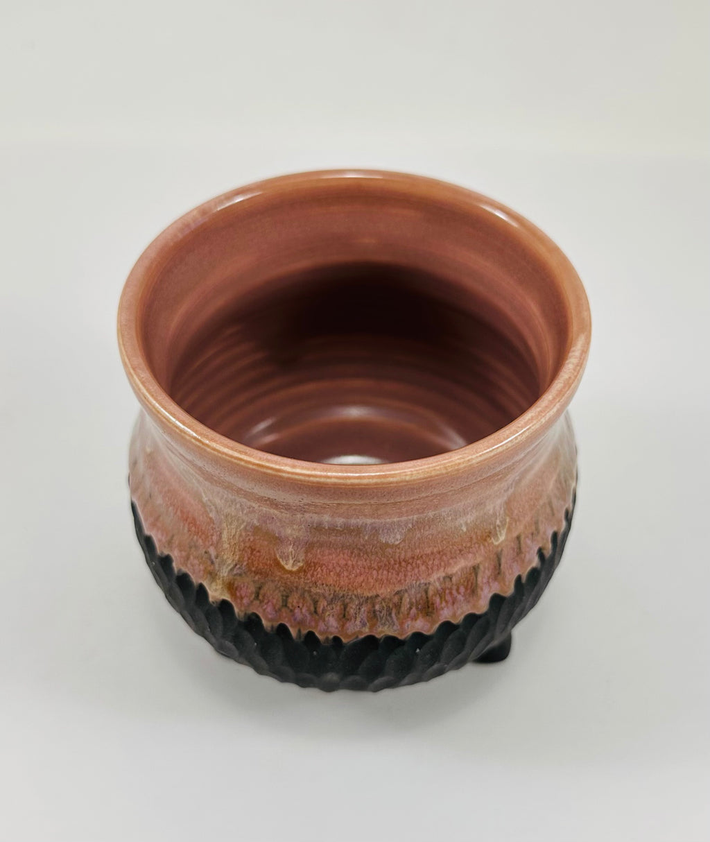 Handmade cauldron in a beautiful lavender and black glaze