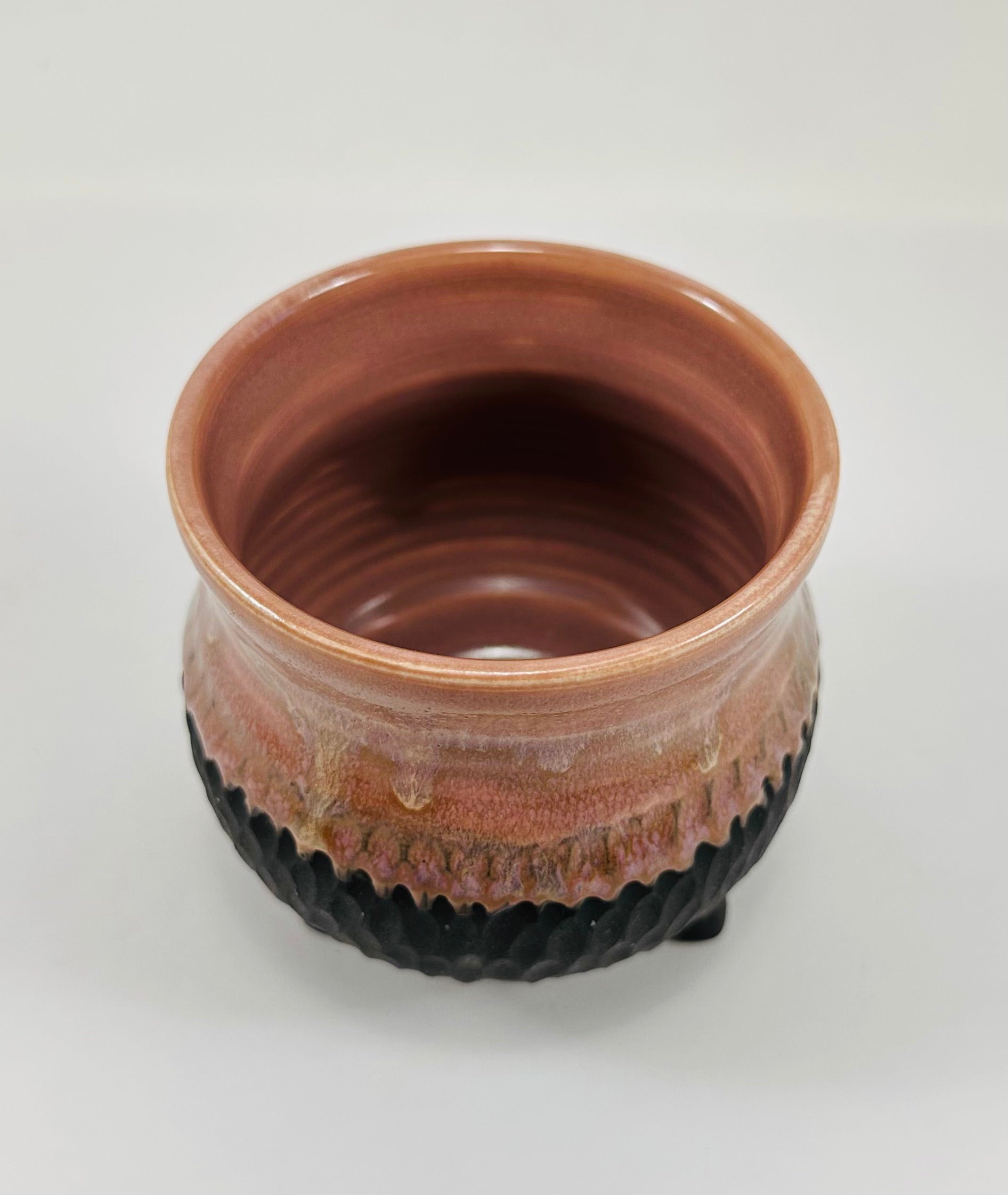 Handmade cauldron in a beautiful lavender and black glaze