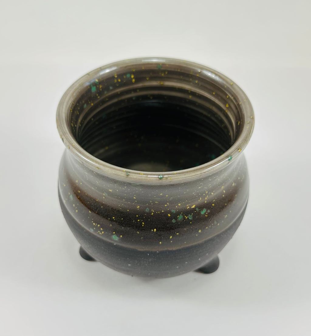 Handmade cauldron in a beautiful sprinkle and black glaze