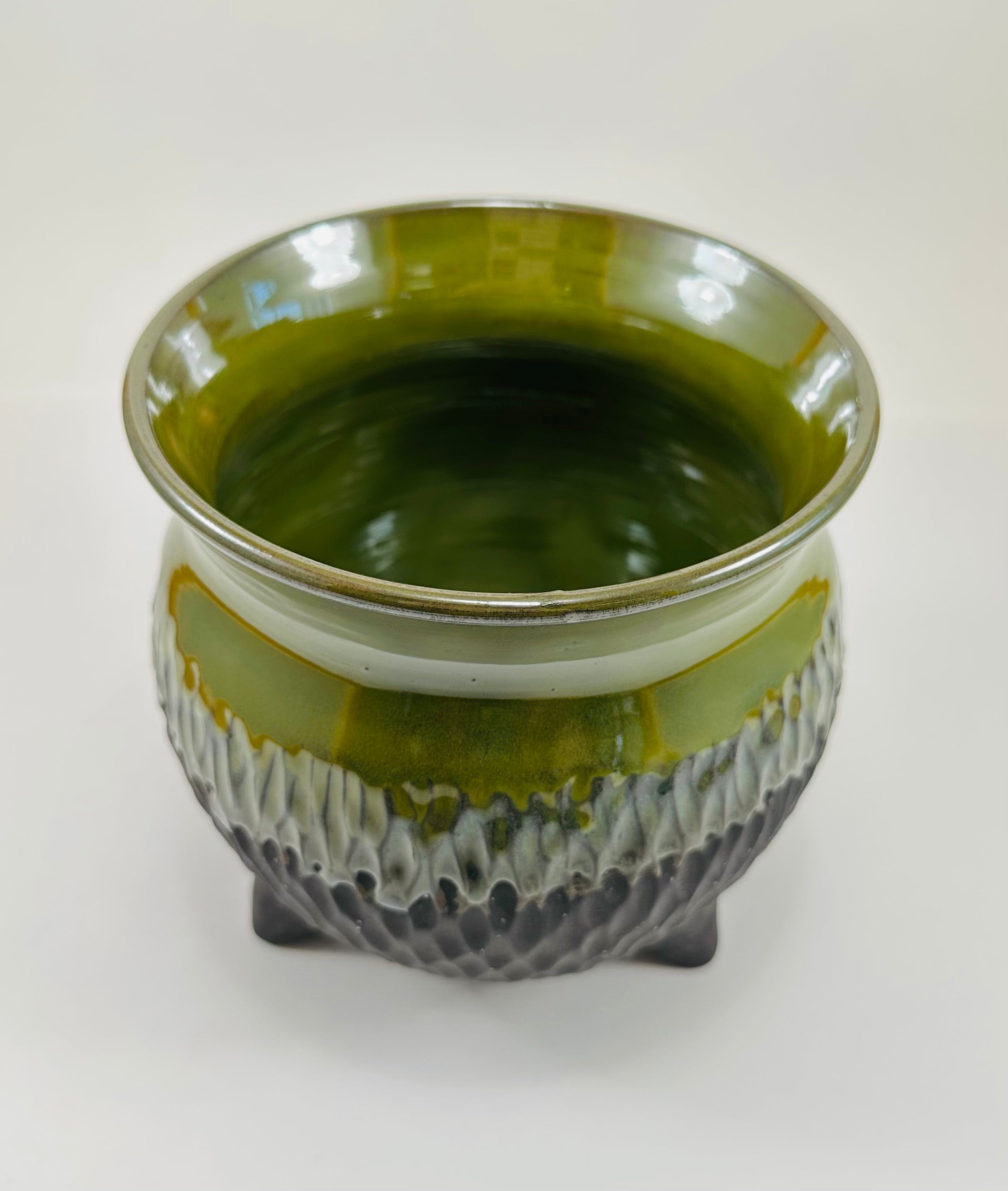 Large handmade cauldron in a beautiful green and black glaze