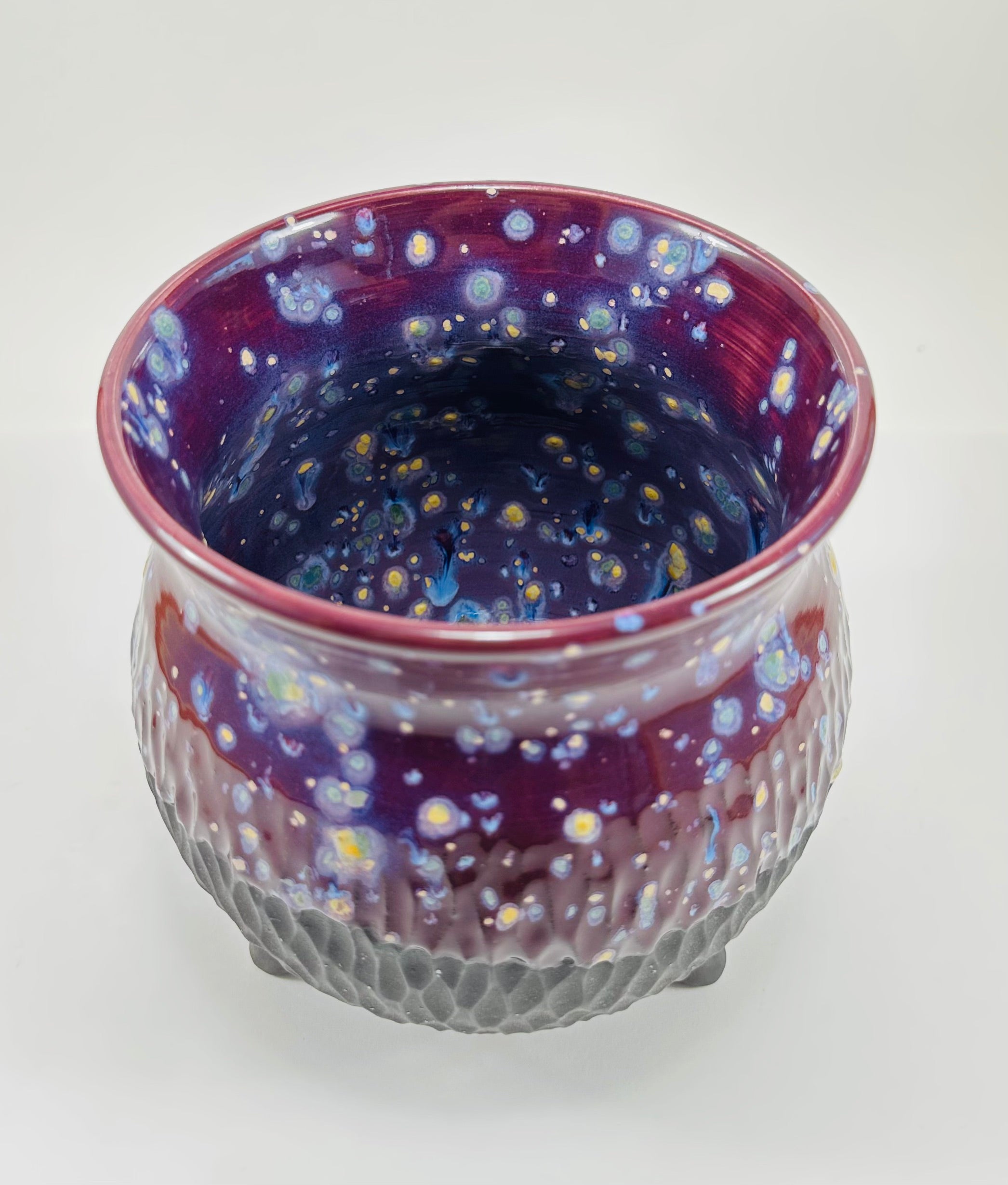 Large handmade cauldron in a beautiful purple and black glaze