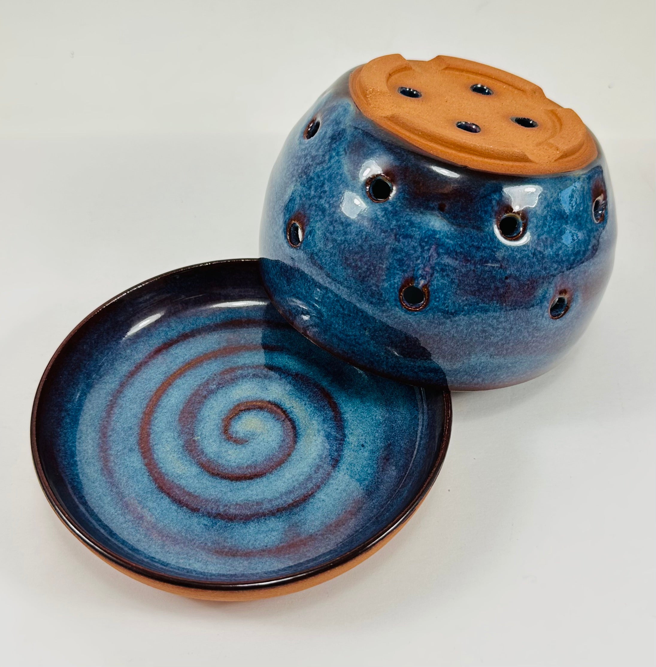 Handmade berry bowl in a beautiful blue glaze.