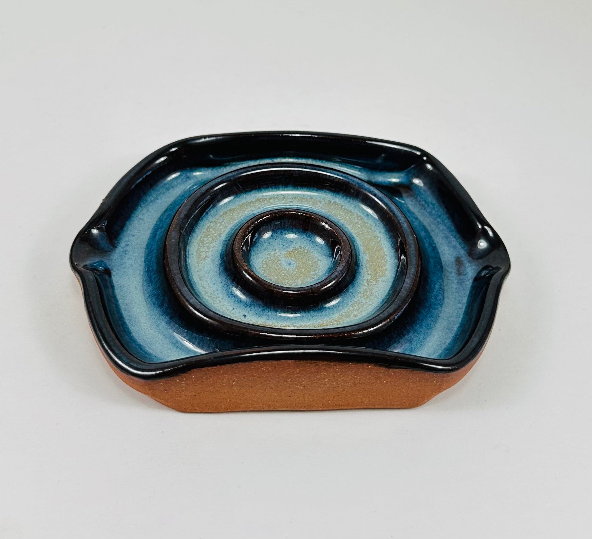 Handmade soap dish in a beautiful blue glaze