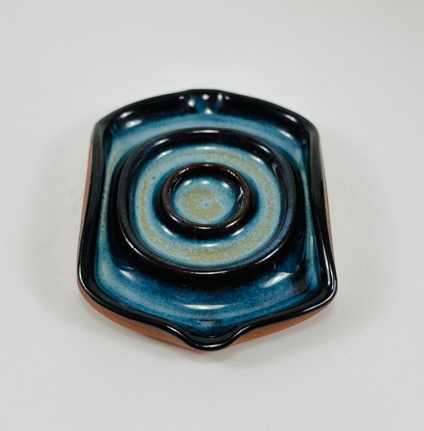 Handmade soap dish in a beautiful blue glaze