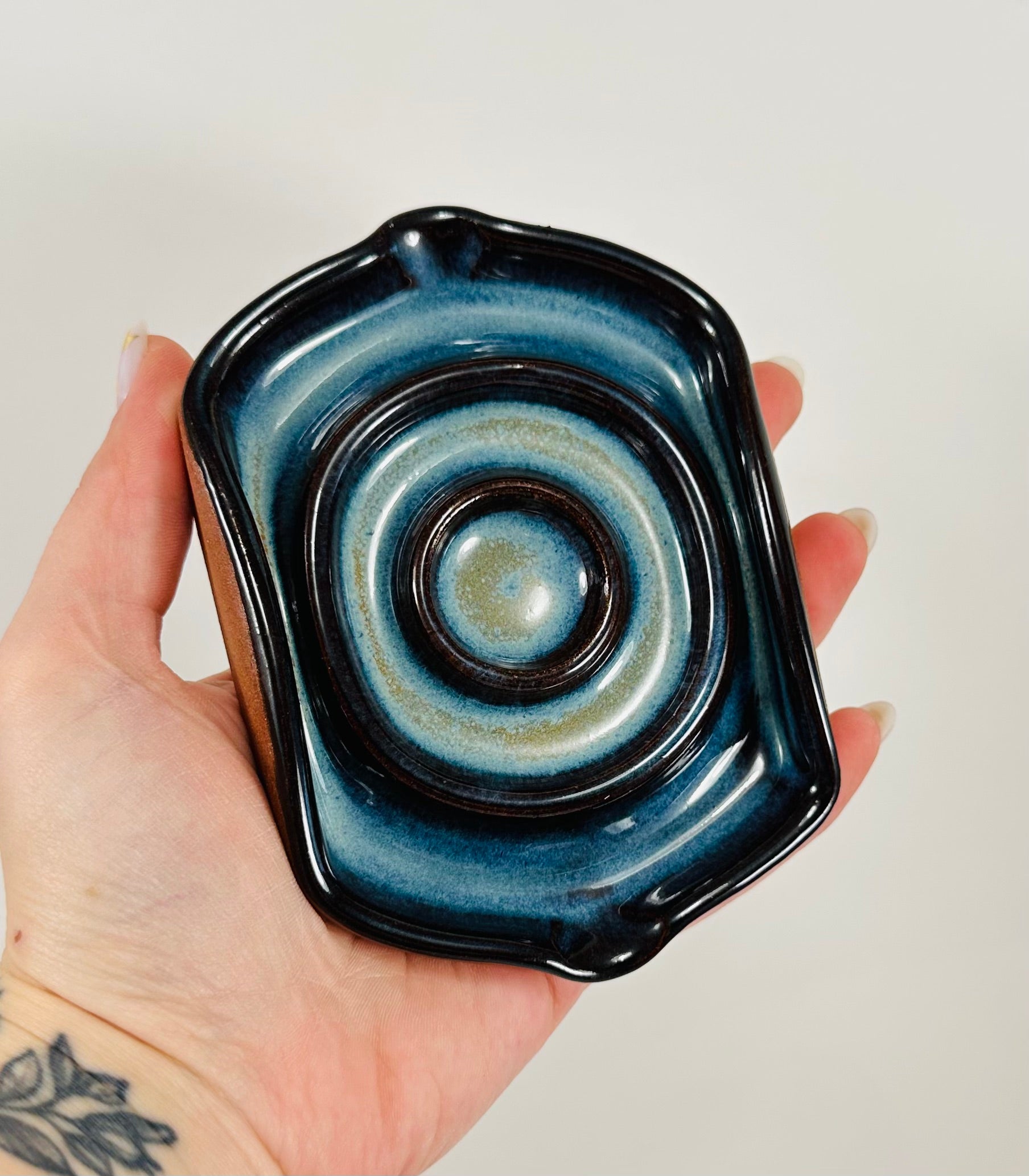 Handmade soap dish in a beautiful blue glaze