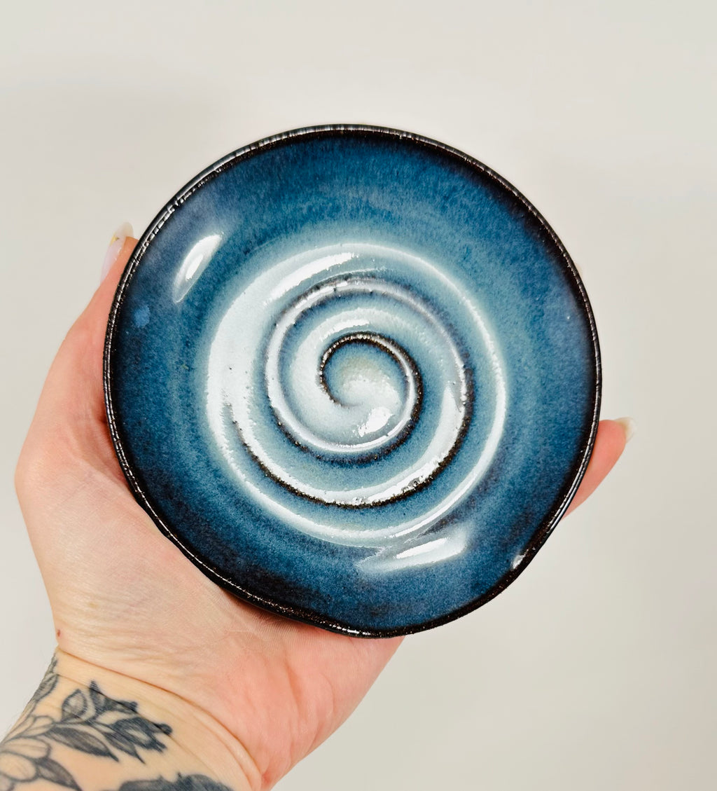 Handmade spoon rest in a beautiful blue glaze.