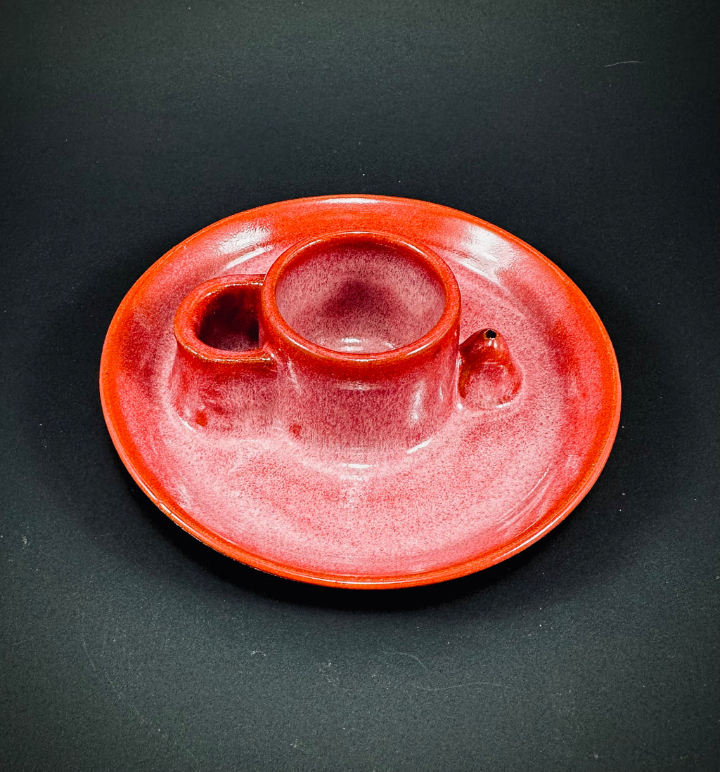 Handmade altar tray in a beautiful pink and red glaze.