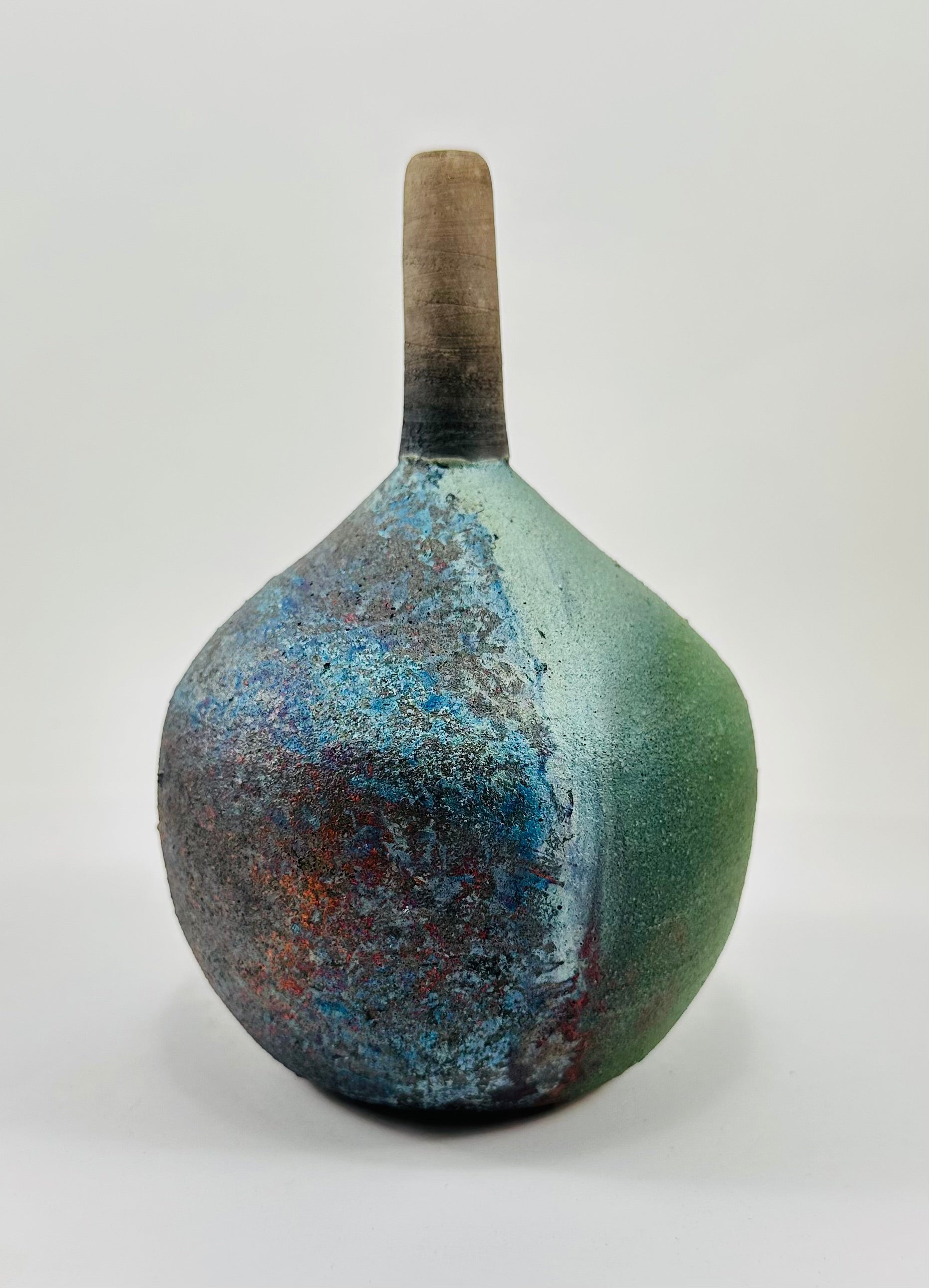 Matte Peacock Raku Vase