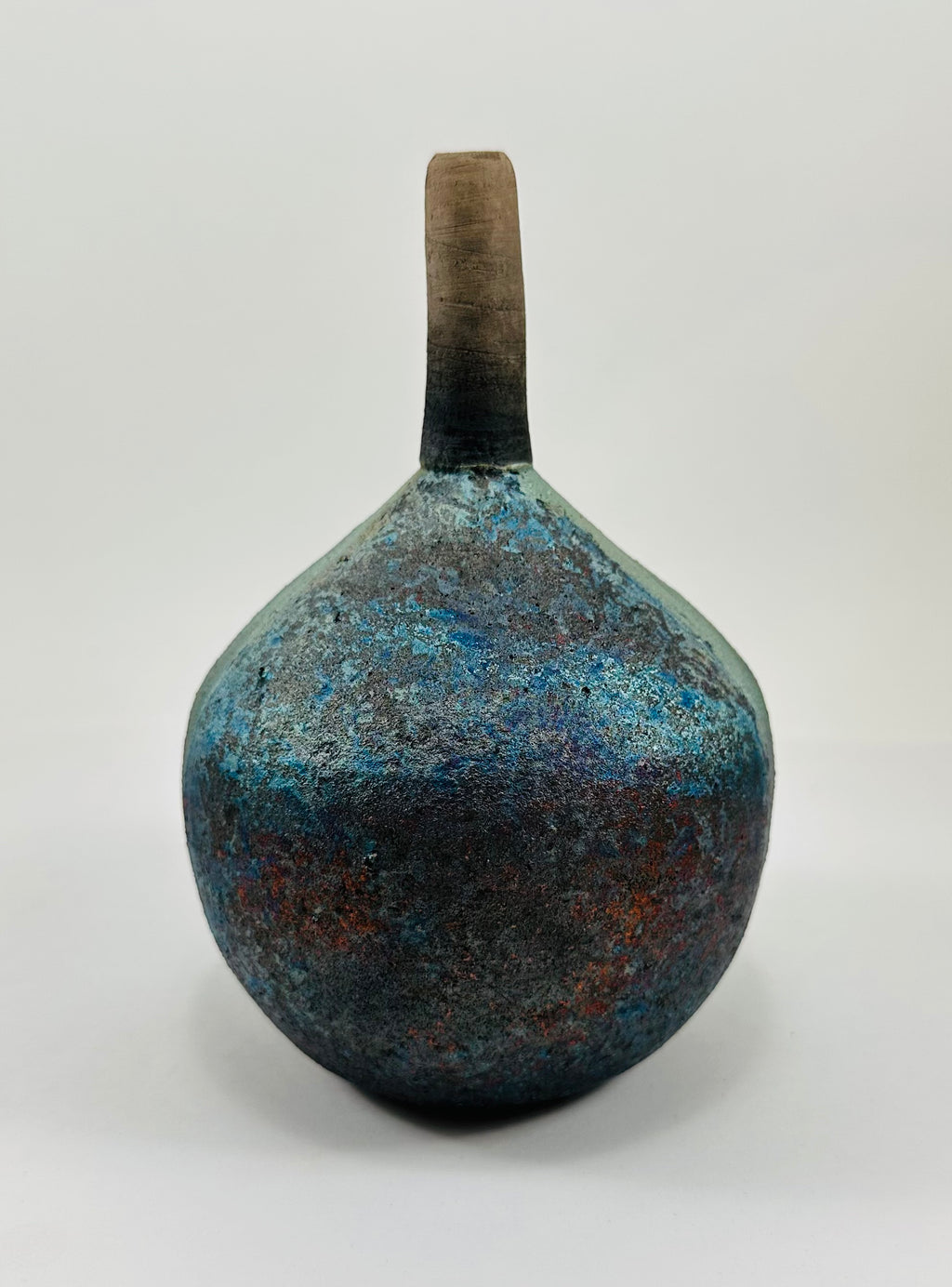 Matte Peacock Raku Vase