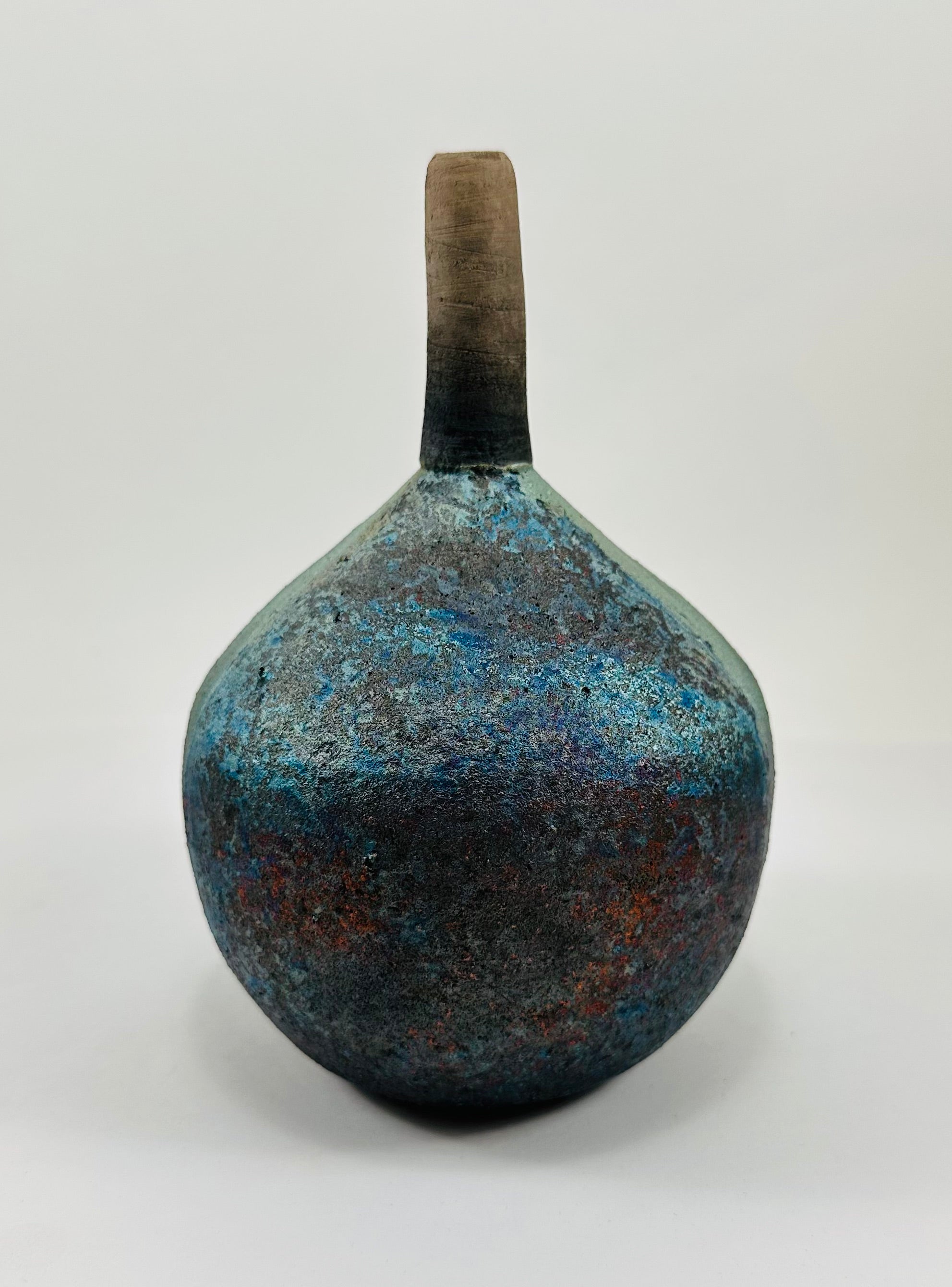 Matte Peacock Raku Vase