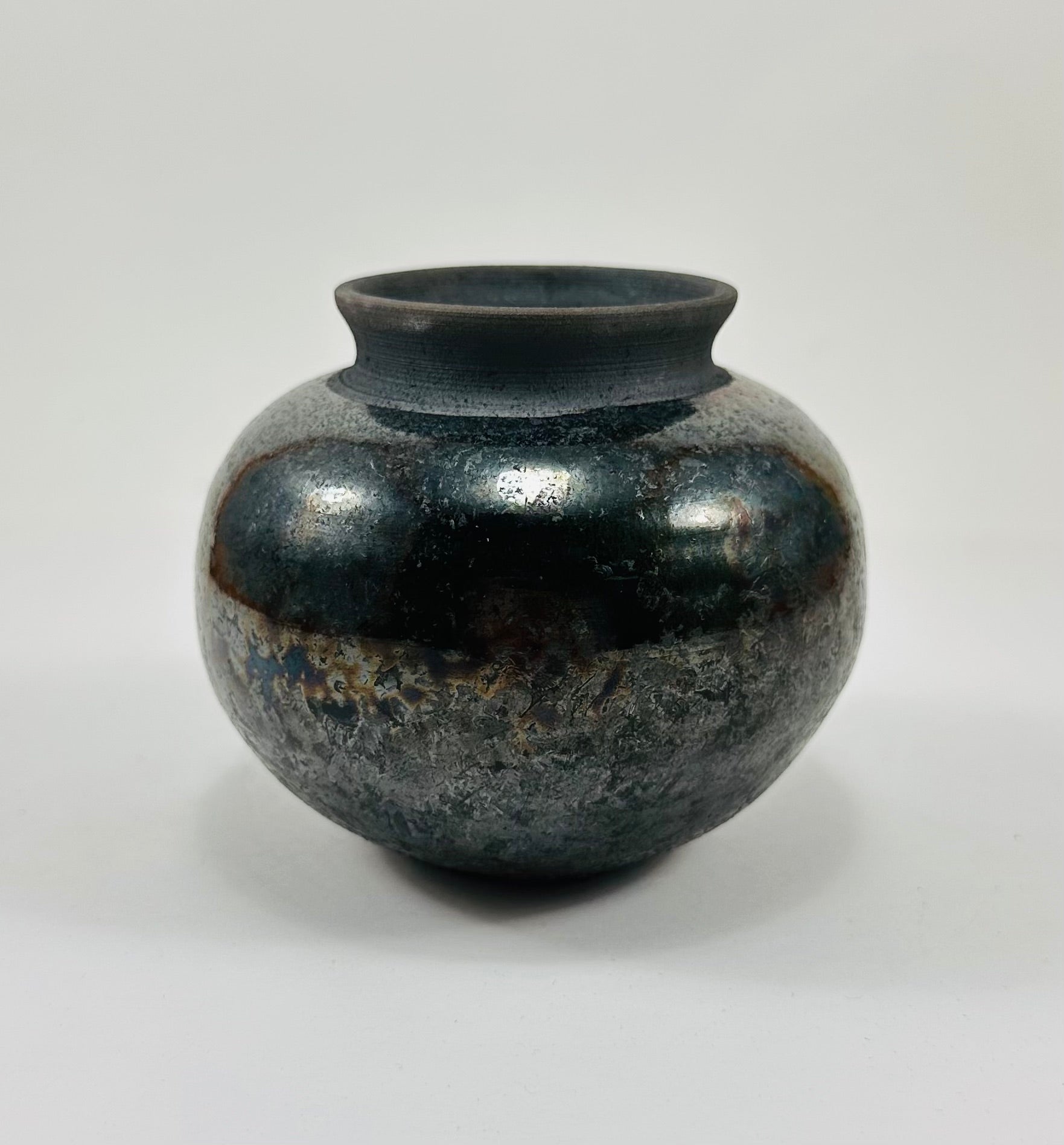 Handmade Raku vase in a beautiful black metallic glaze.