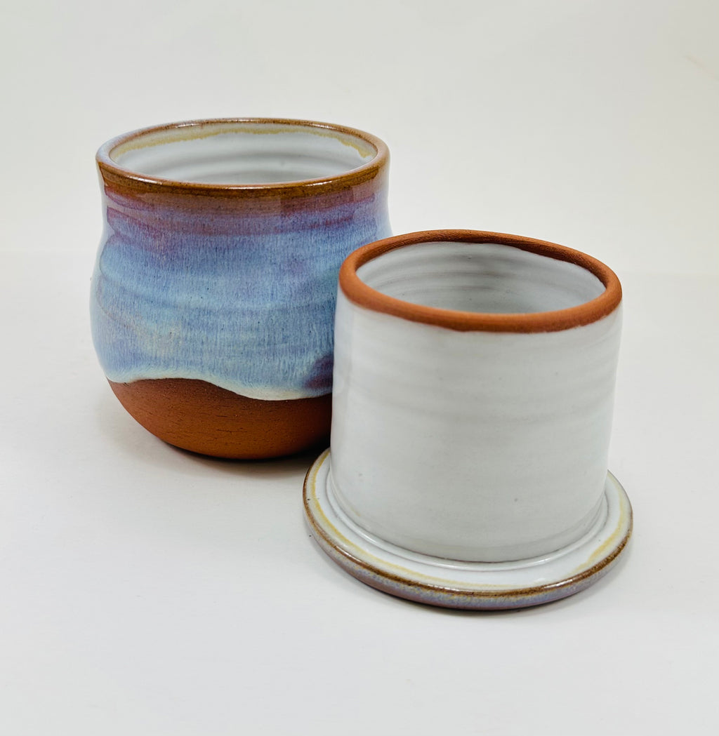 handmade ceramic french butter bell in a beautiful blue glaze