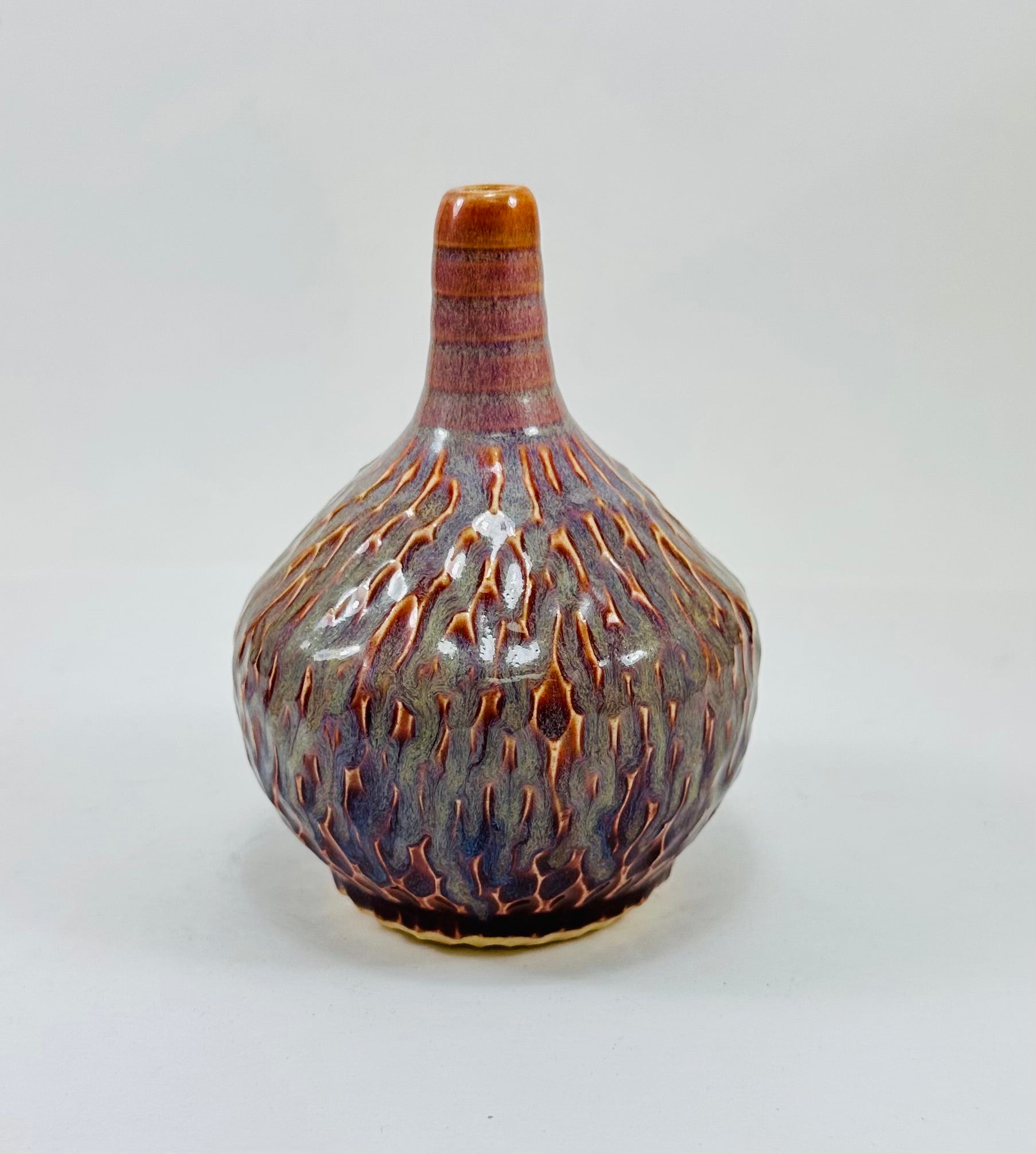 handmade ceramic vase in a beautiful blue, purple and brown glaze