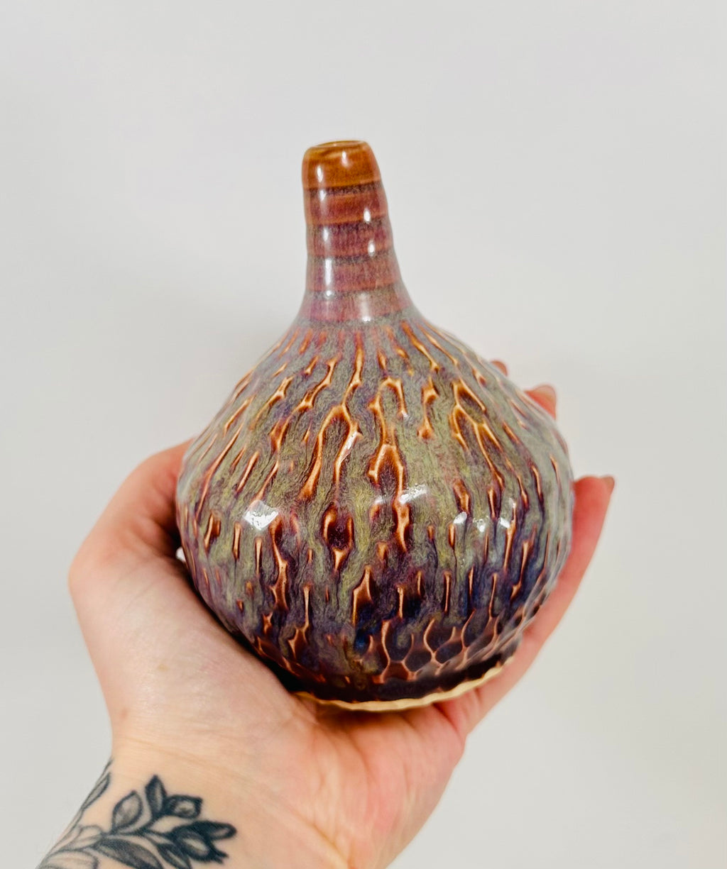 handmade ceramic vase in a beautiful blue, purple and brown glaze