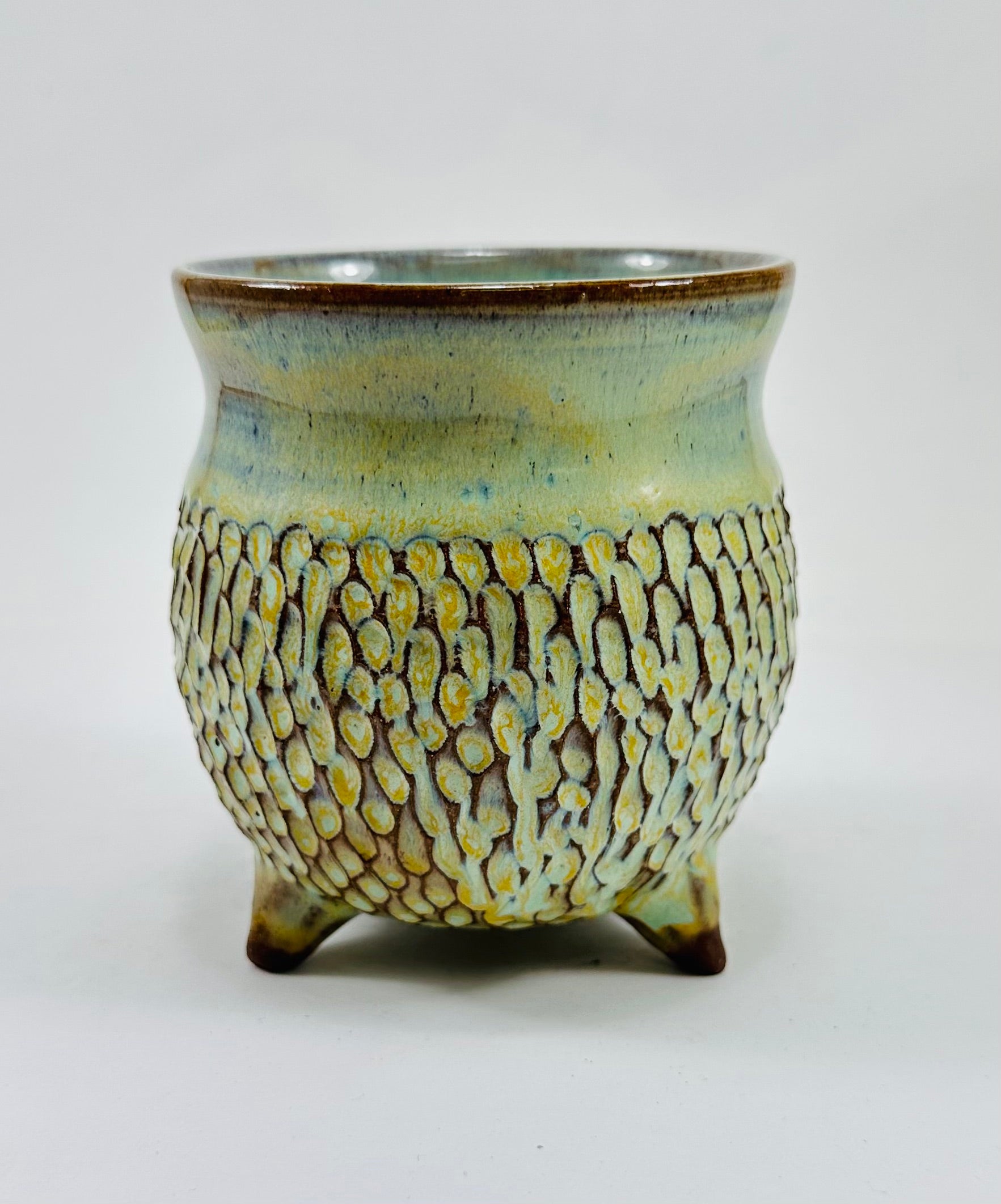 handmade ceramic cauldron in a beautiful green glaze