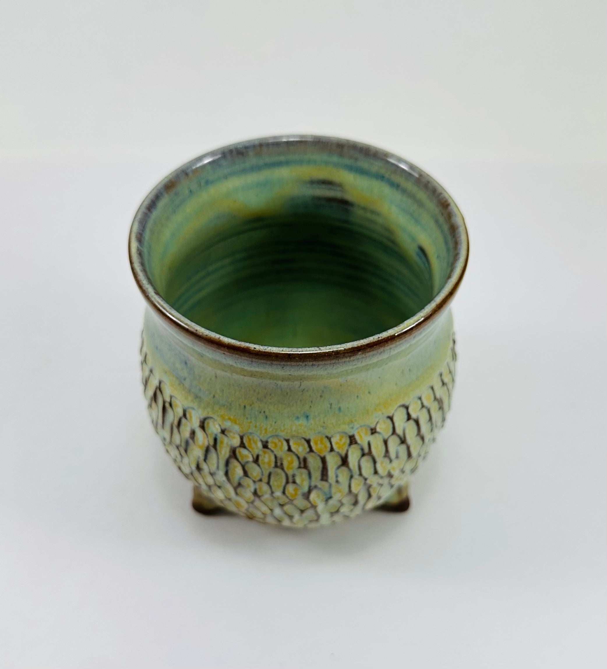 handmade ceramic cauldron in a beautiful green glaze