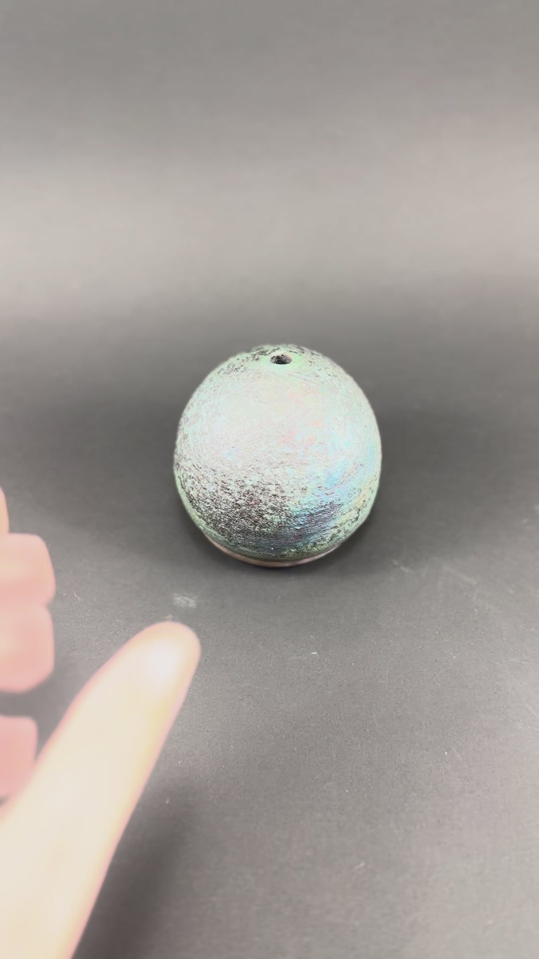 A Raku fired incense dome in a beautiful matte blue/green glaze